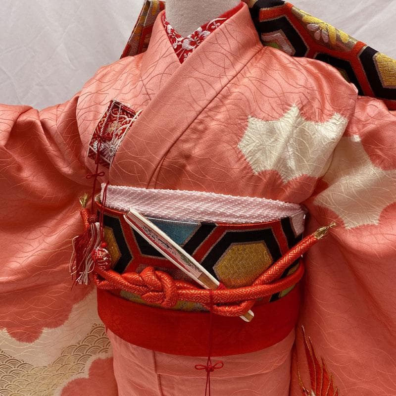 411ag14◎七五三 七歳 女児 着物&丸帯 部分絞り 金駒刺繍 金銀彩◎