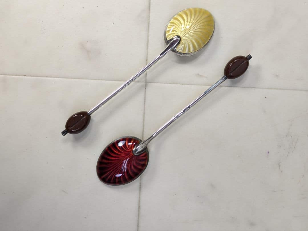 英国 アンティーク 1949年 スターリングシルバー スプーン 6本 エナメル