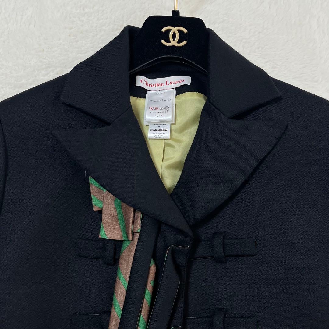 フランス製 クリスチャンラクロワ テーラードジャケット ウール 裏地シルク 黒