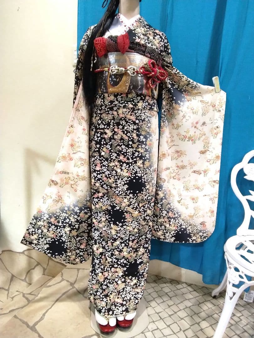 振袖フルセット、正絹振袖、友禅染、成人式、重ね衿、帯揚げ帯締め、西陣袋帯、長襦袢