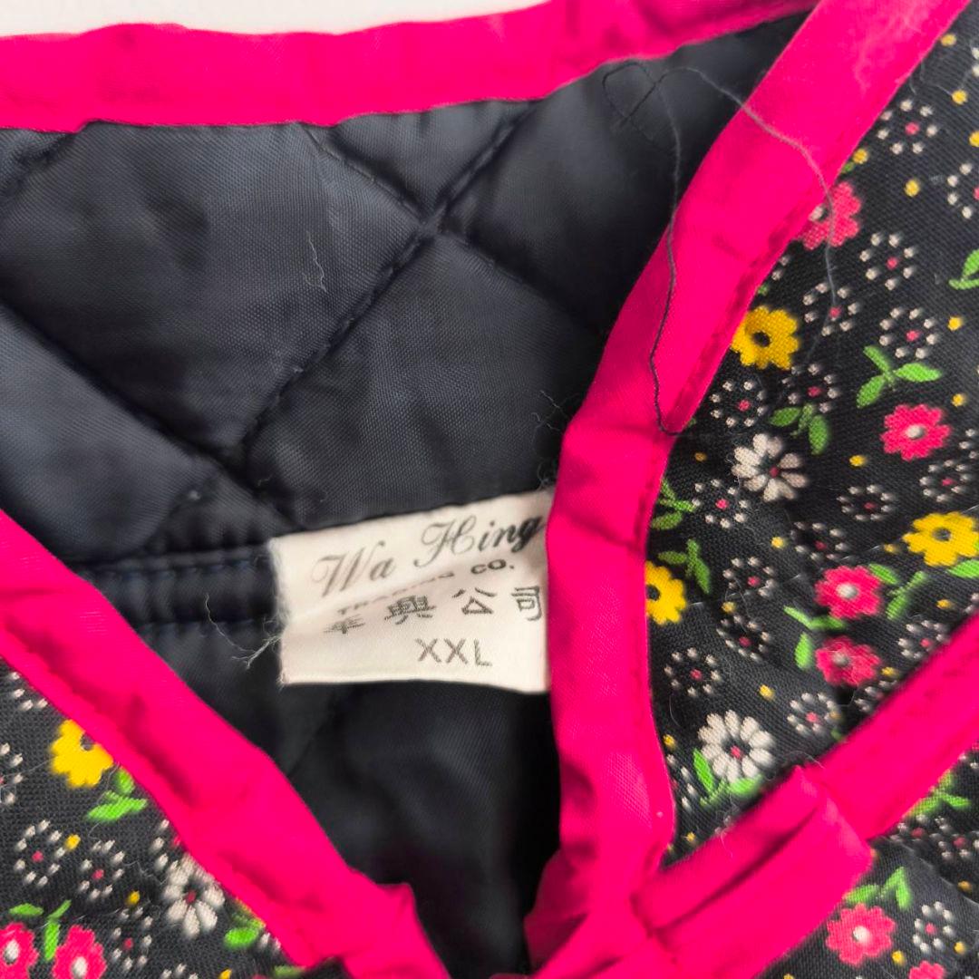 ヴィンテージ　キルト　小花柄　チャイナジャケット　ブラック