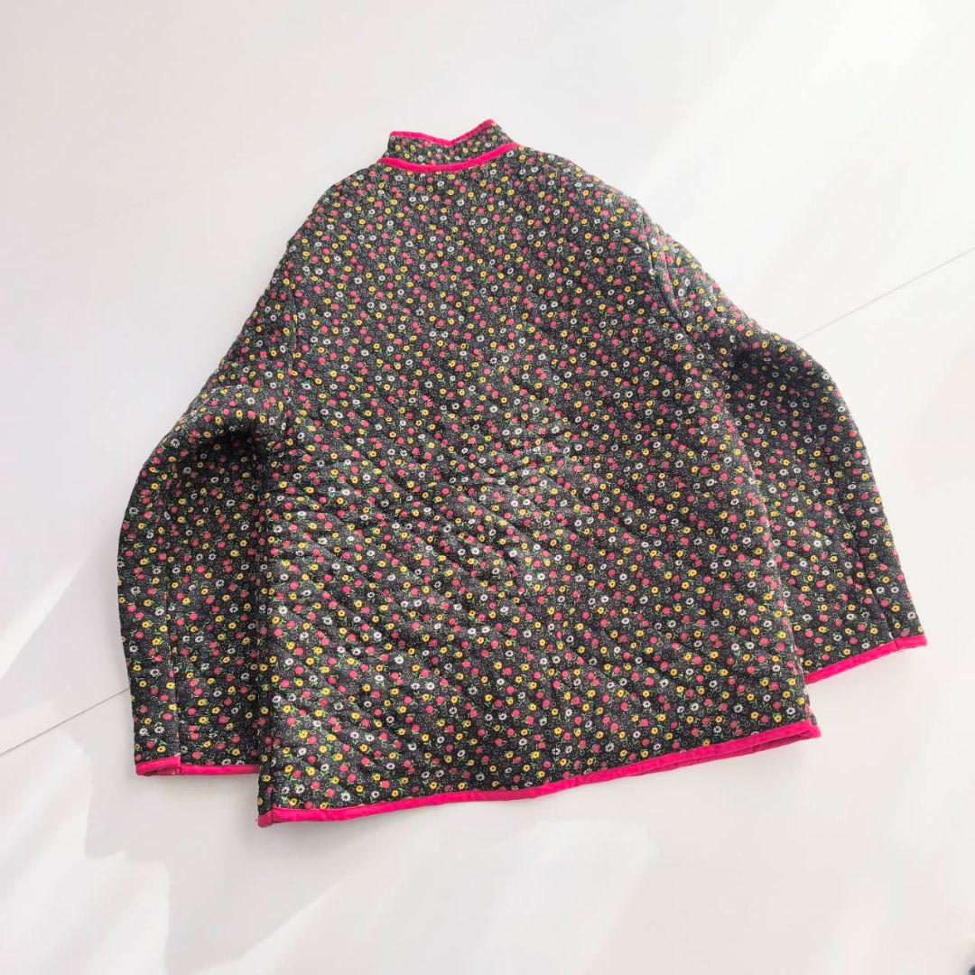 ヴィンテージ　キルト　小花柄　チャイナジャケット　ブラック