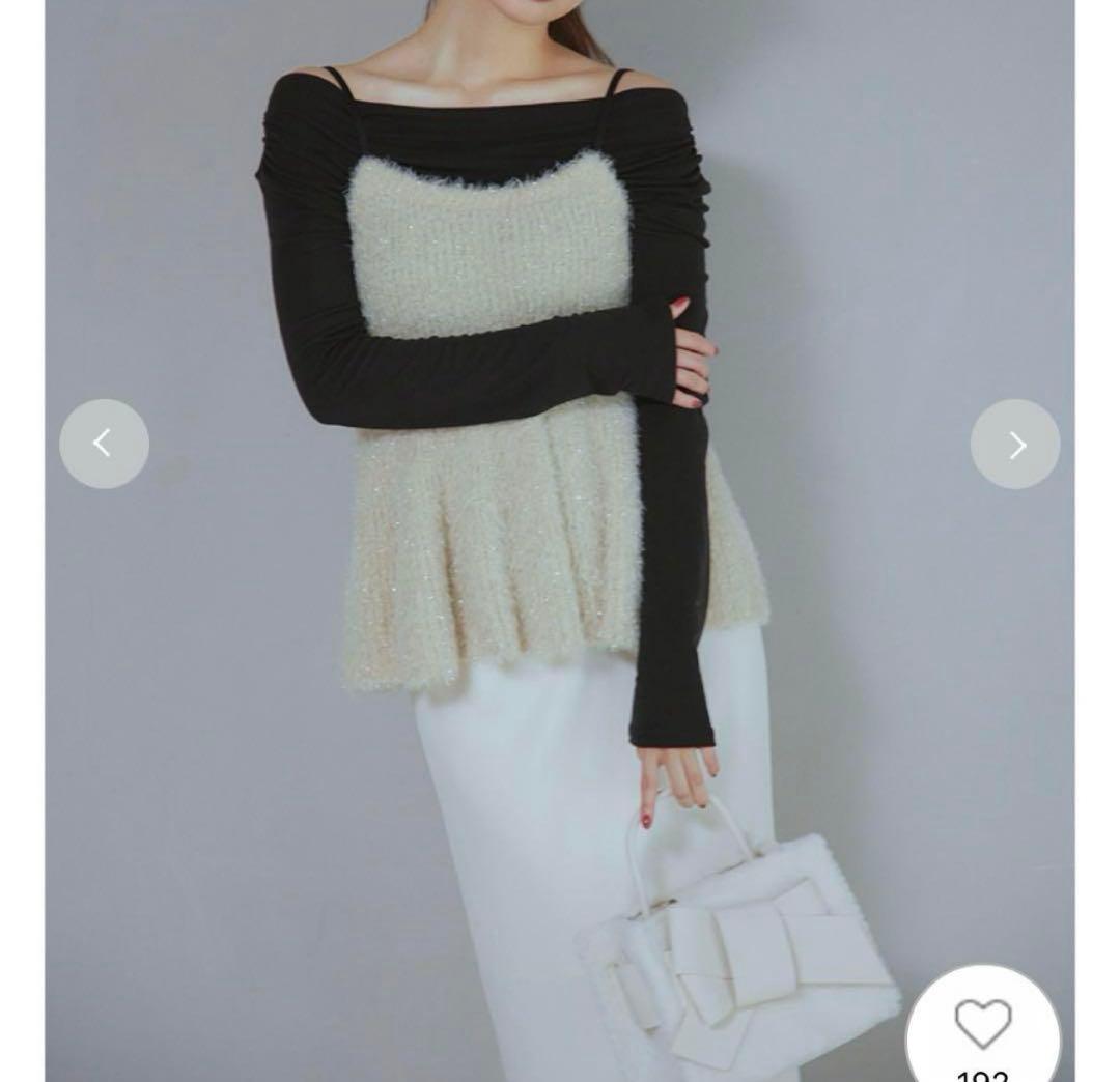 FRAY I.D ラメフェザーニットペプラムキャミ　ホワイト