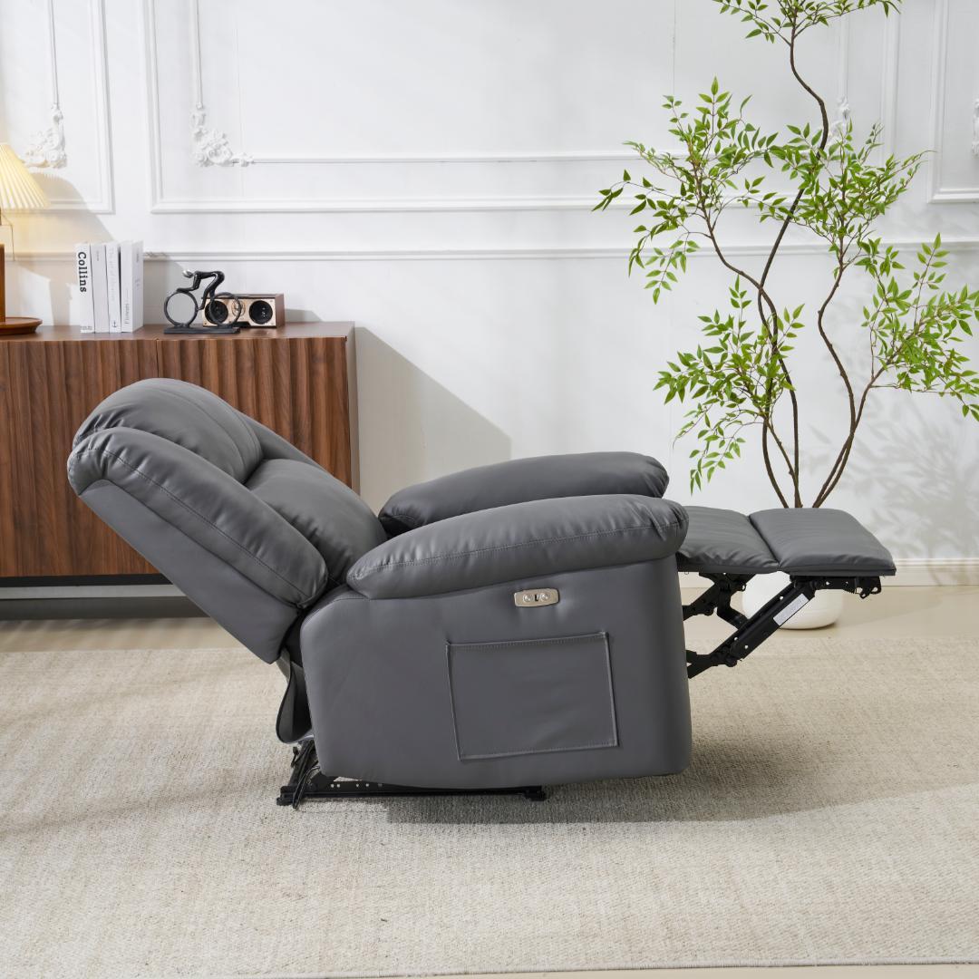 リクライニングチェア テーブル付き リクライニングソファ 【ダークグレー】