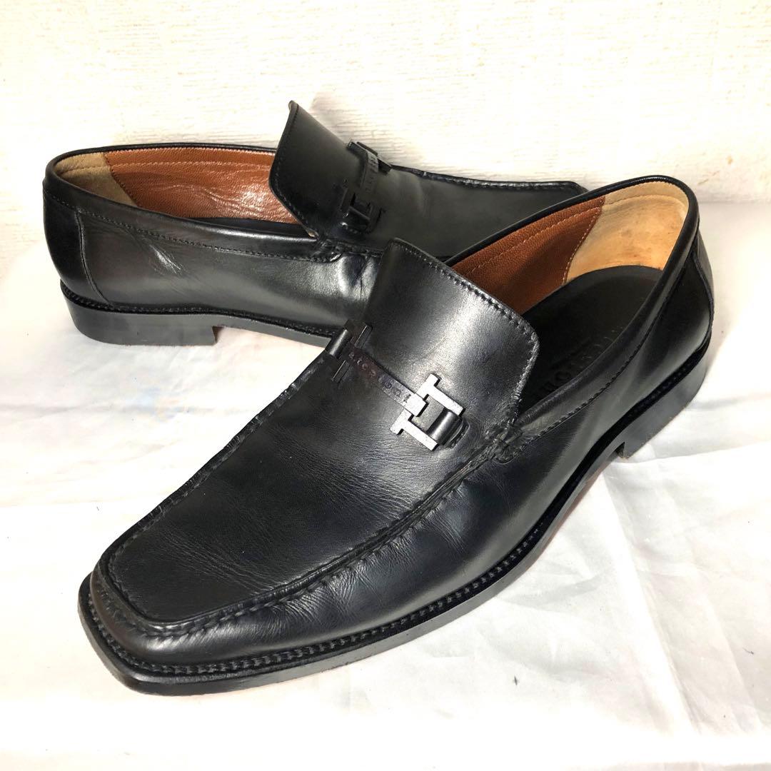 ほぼ新品 Italy製 size8 a testoni 本革ビットモカシン 黒