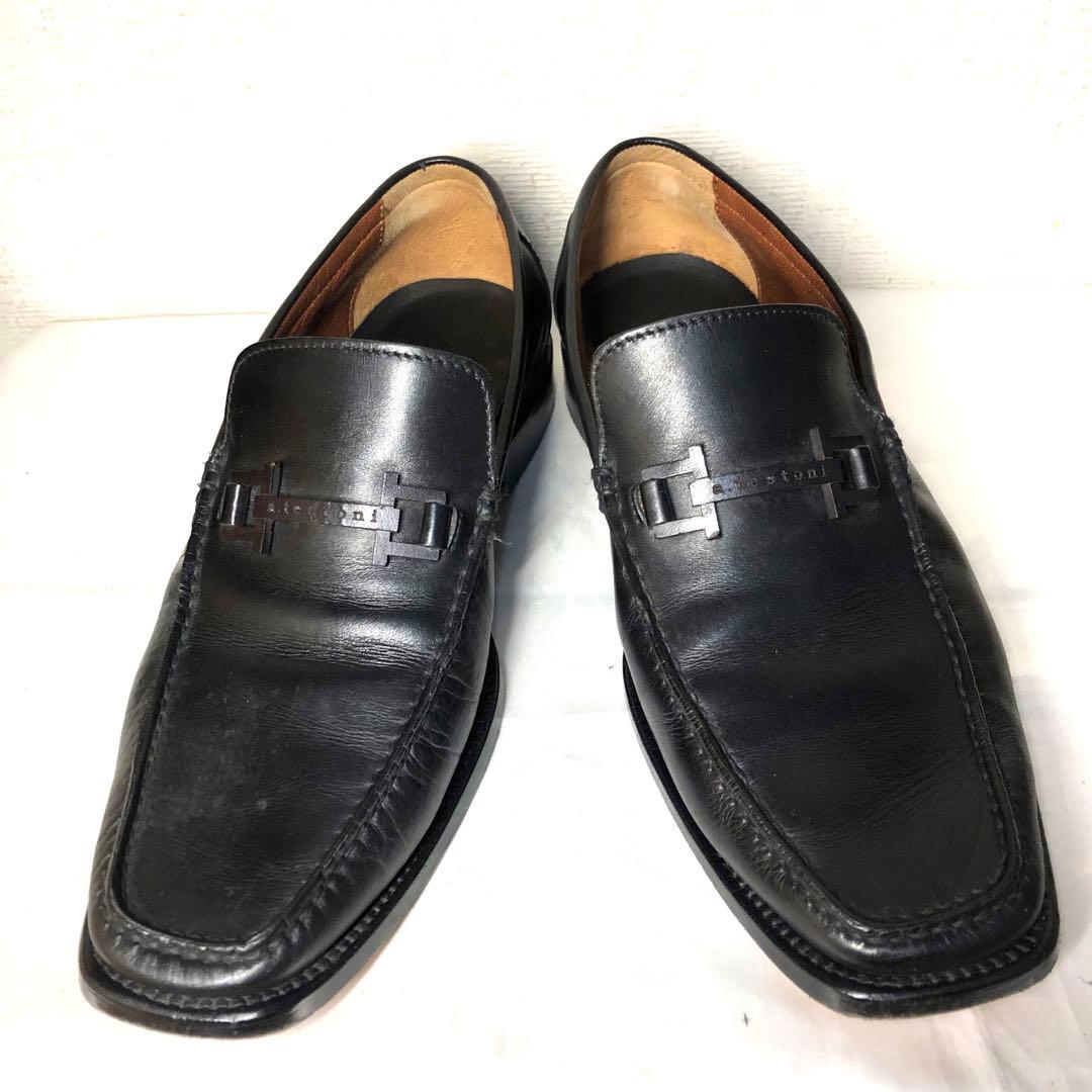ほぼ新品 Italy製 size8 a testoni 本革ビットモカシン 黒