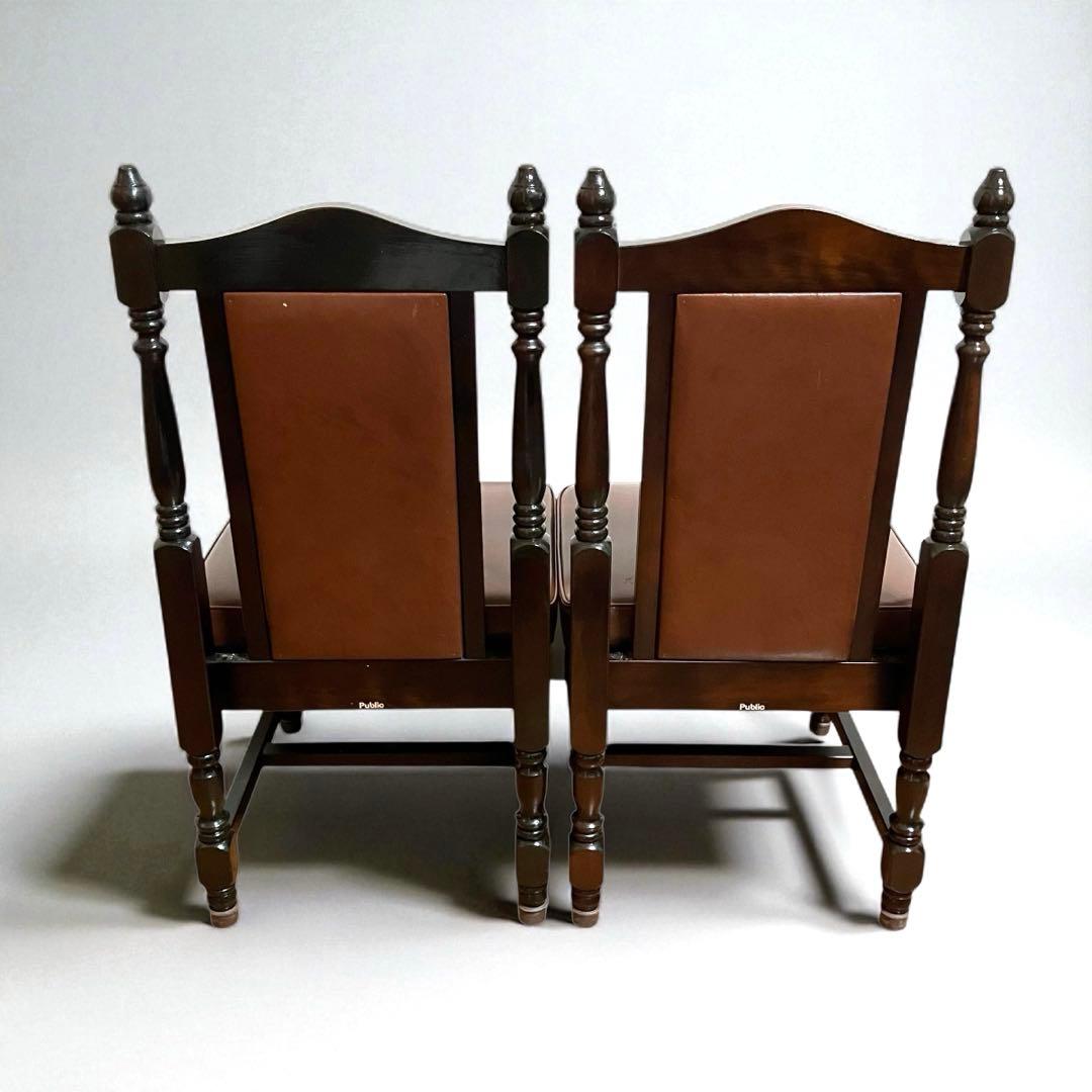 【最終値下げ】アンティーク調 ダイニングチェア ロクロ脚 2脚セット 西洋風　①