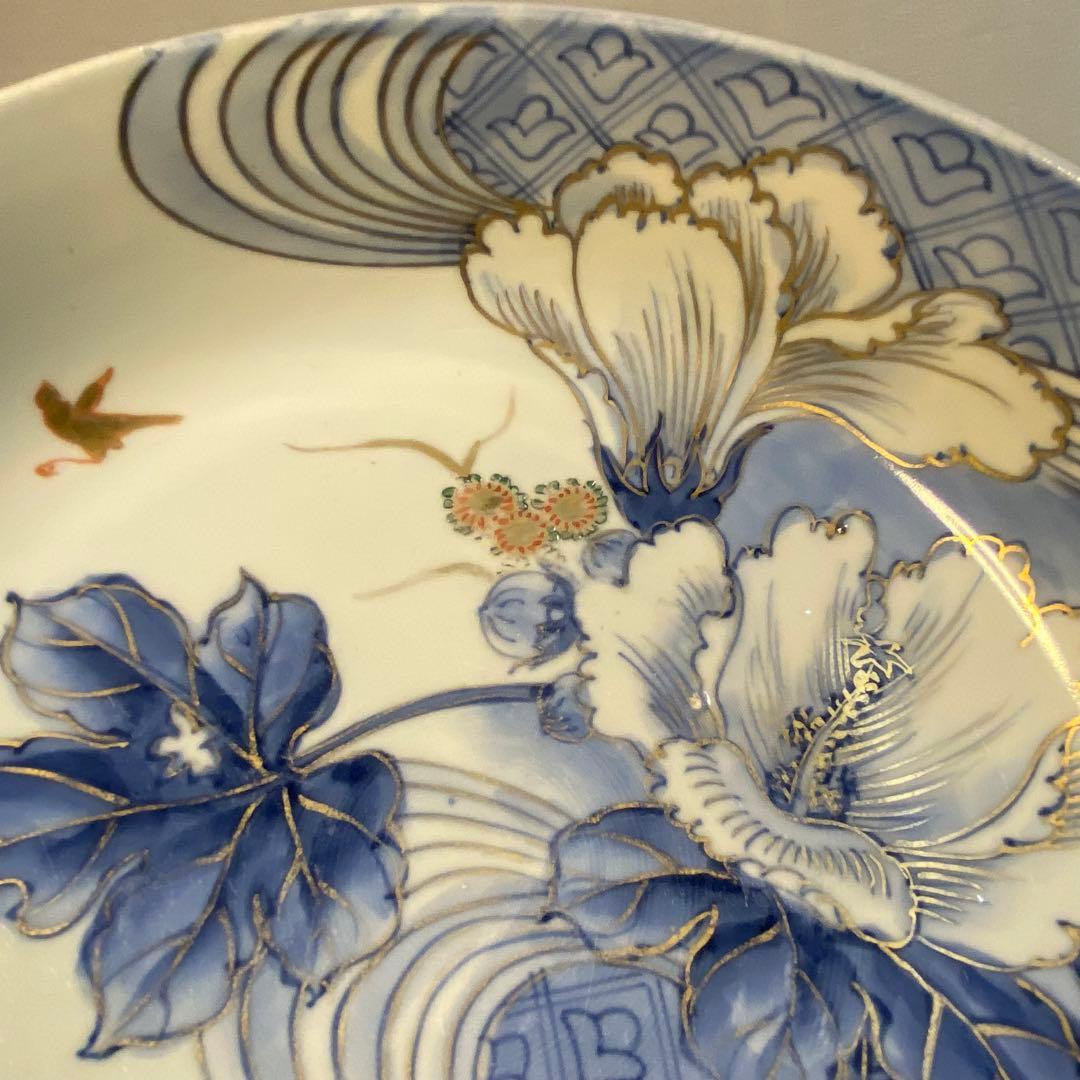 伊万里　古伊万里　大鉢　花鳥の図　染付　金彩
