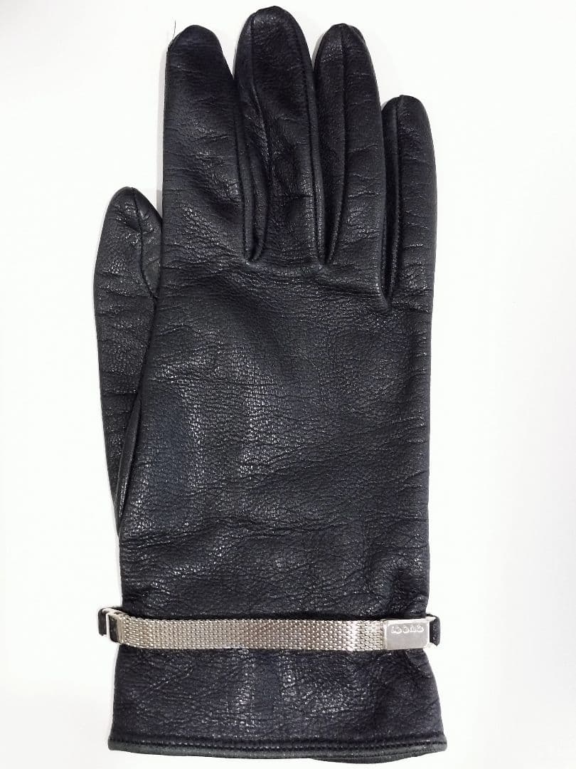 GUCCI 黒 レザー 手袋 メタルストラップ付き