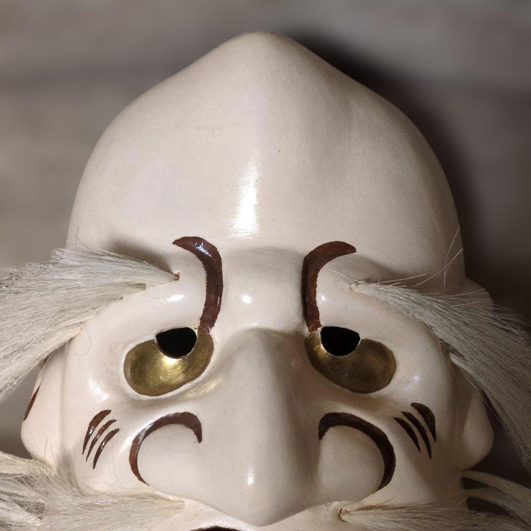 備中神楽面 翁面 上田春山 作 木製 髭付き