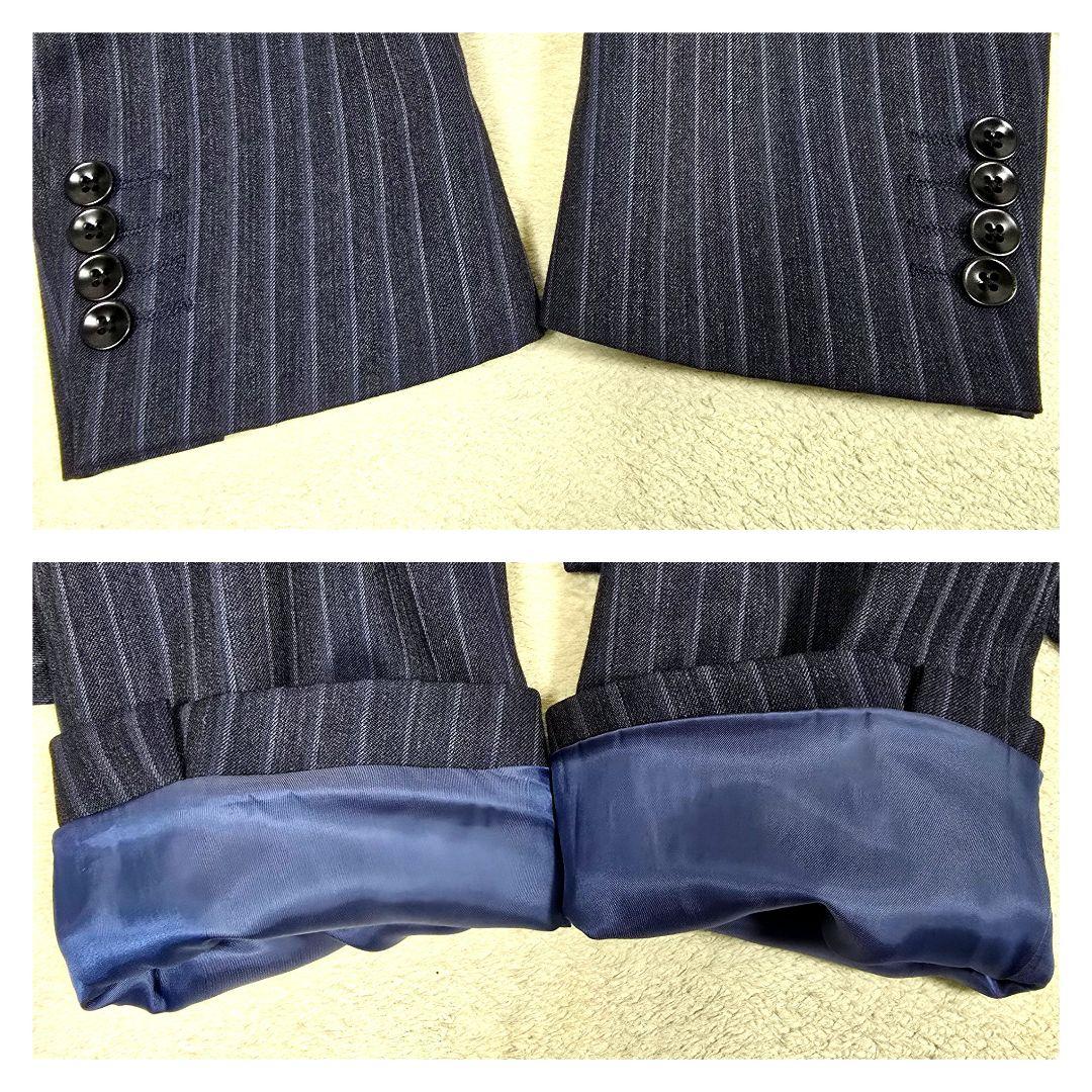 スーツセレクト 3ピース ビジネススーツセットアップ ストライプ ネイビー A6