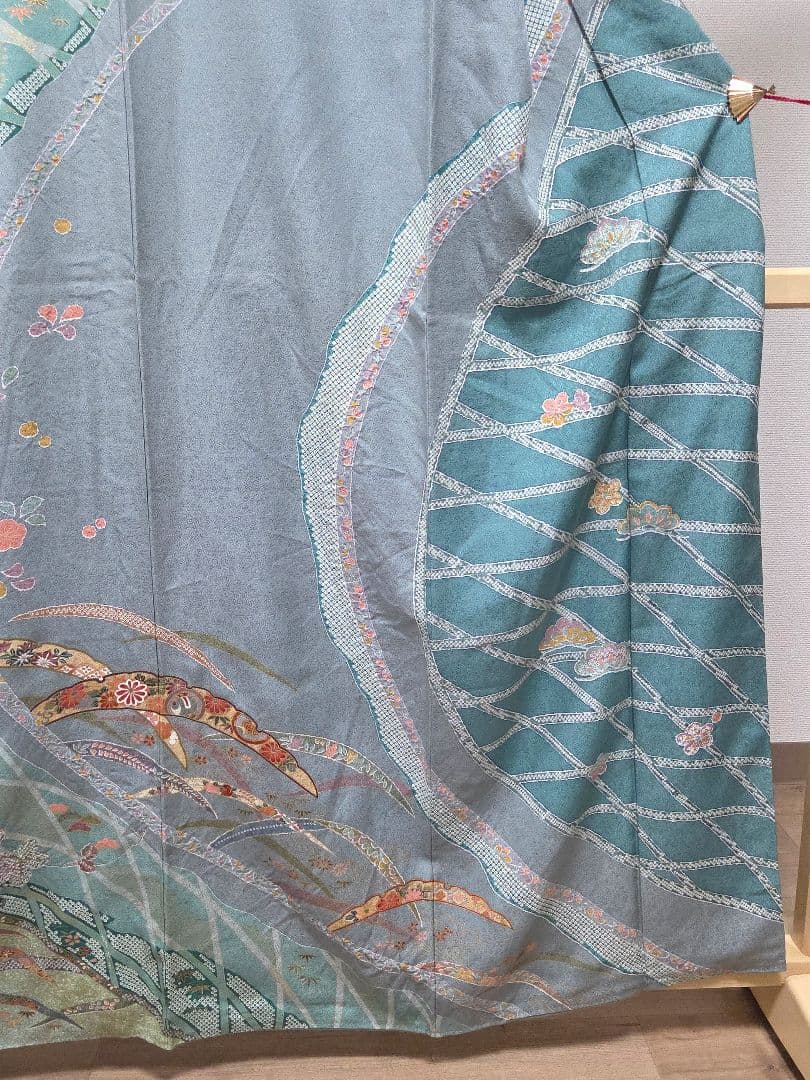 C◆着物くつろぎ 吉祥文様 金彩 宝尽し 雪輪 露草 袷 正絹 訪問着 着物