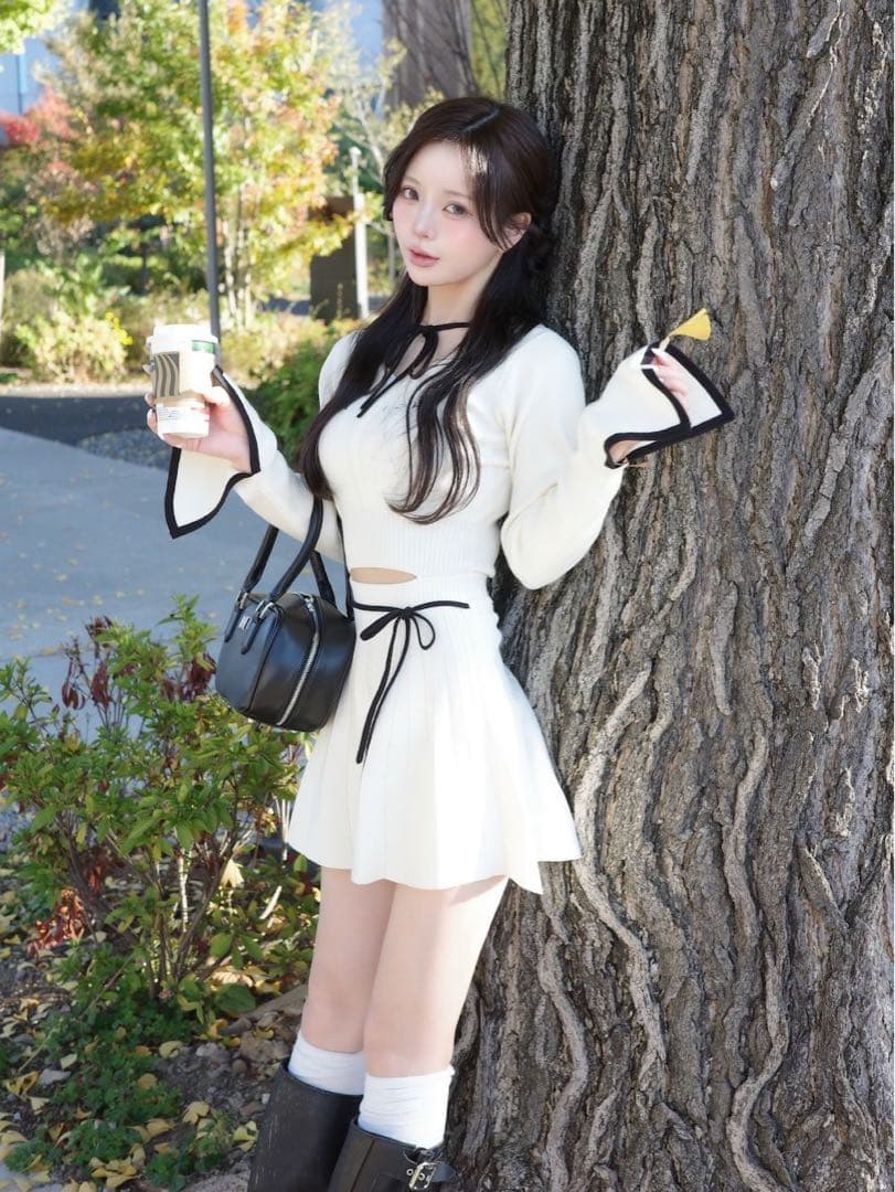 新品タグ ダーリッチ ウエストオープンリボンデザインニットミニワンピース FL