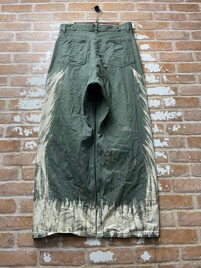 ブリーチデニム　デニム　バギーデニム　カーキ　ワイドデニム　y2k グランジ