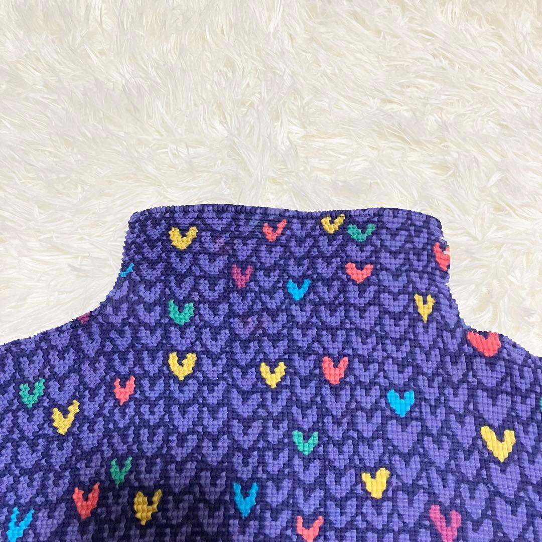 訳アリ美品 希少柄 ミーイッセイミヤケ 長袖カットソー ハイネック ハート柄