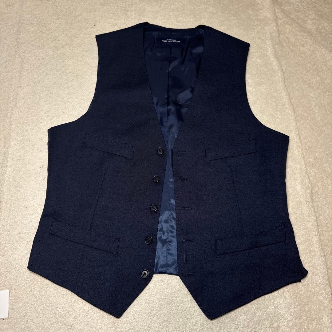 81 美品　グリーンレーベルリラクシング　スリーピーススーツ　ネイビー　44