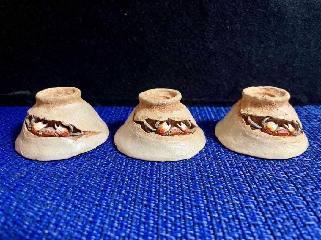 値下げ！【超年代お銚子、ぐい呑みセット】水月焼 初代作 蟹天神5点セット共箱付