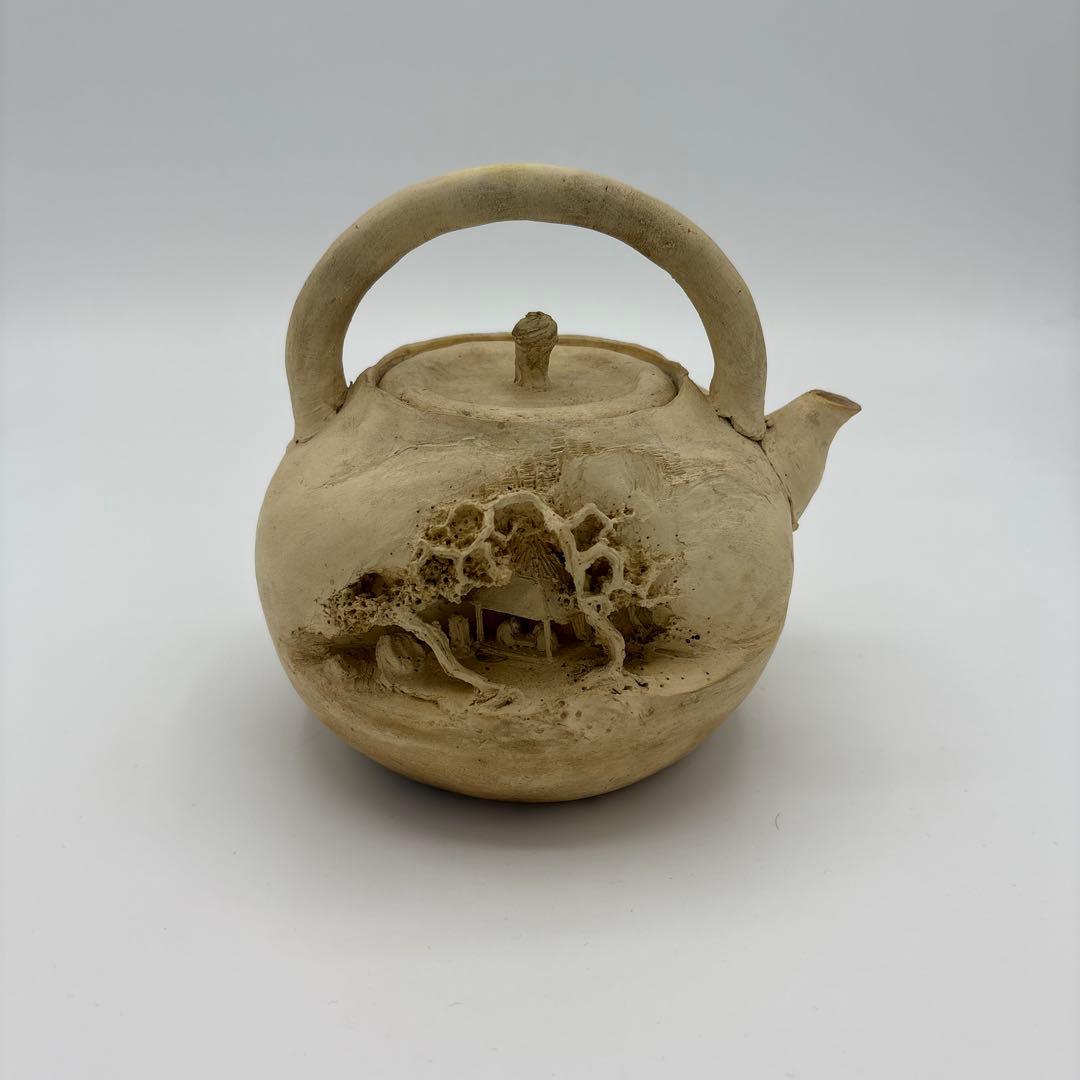 二六焼　佐々木二六　山水彫　急須