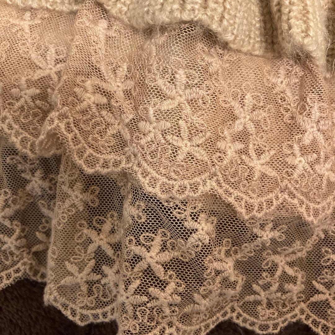 【超美品】ピンクハウス ラビットファー・レース付きケープポンチョ ベージュ❁⃘*.
