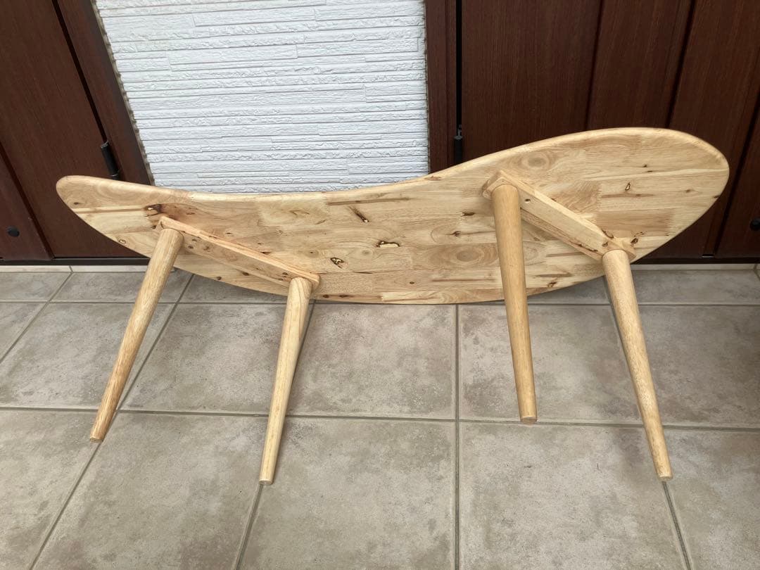 【美品】天然木ラバーウッド ◉曲線が美しいローテーブル◉2点セット