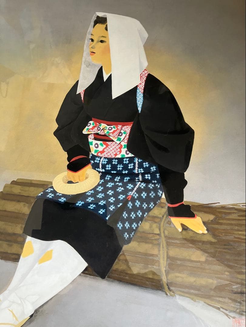 京都画壇⭐︎海老名正夫「大原女」日本画８号