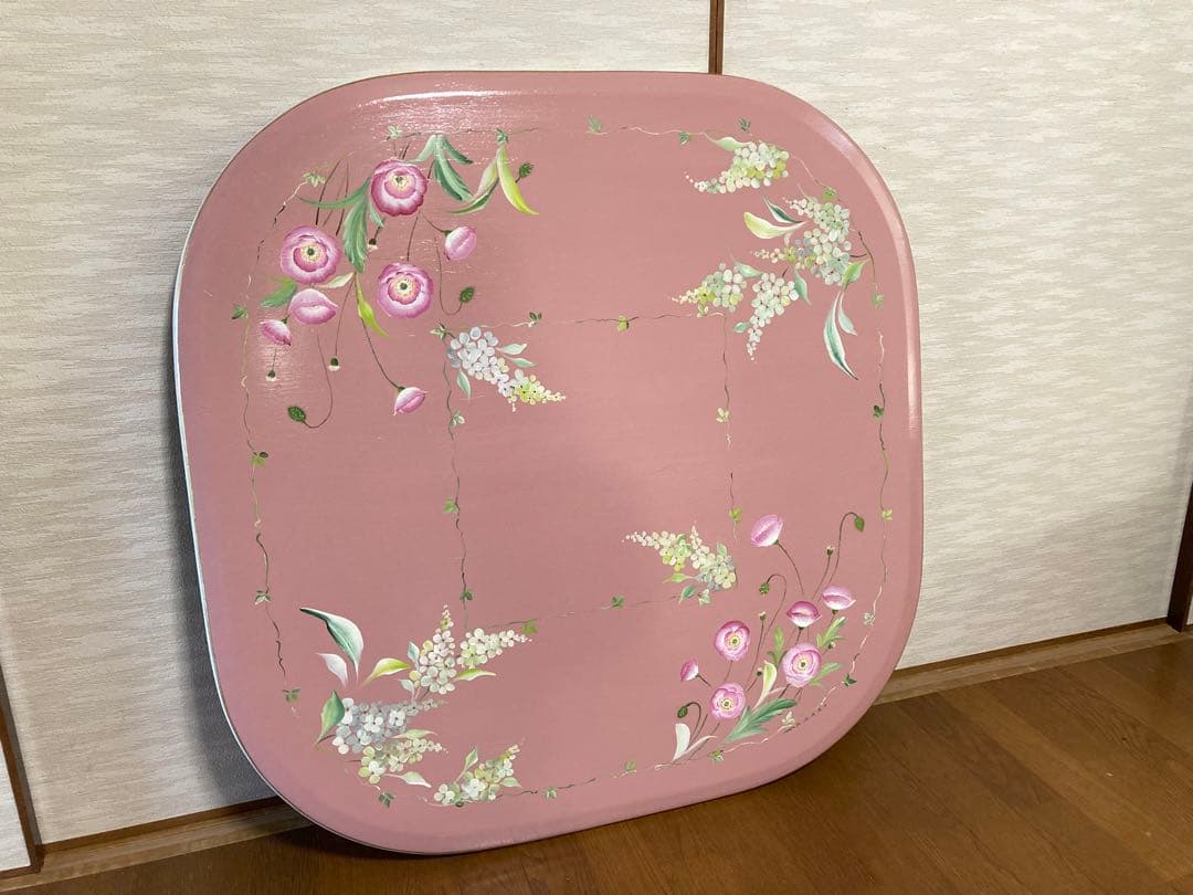 こたつ 天板 トールペイント 花柄 ピンク 緑 リメイク品 テーブル 机