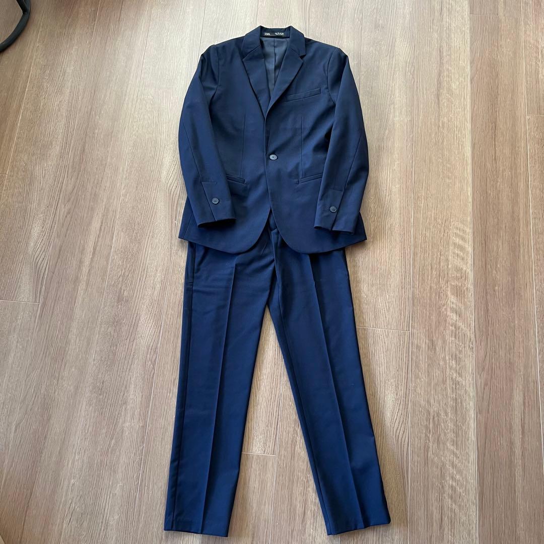 ZARA テクスチャースーツ ネイビーブルー　140