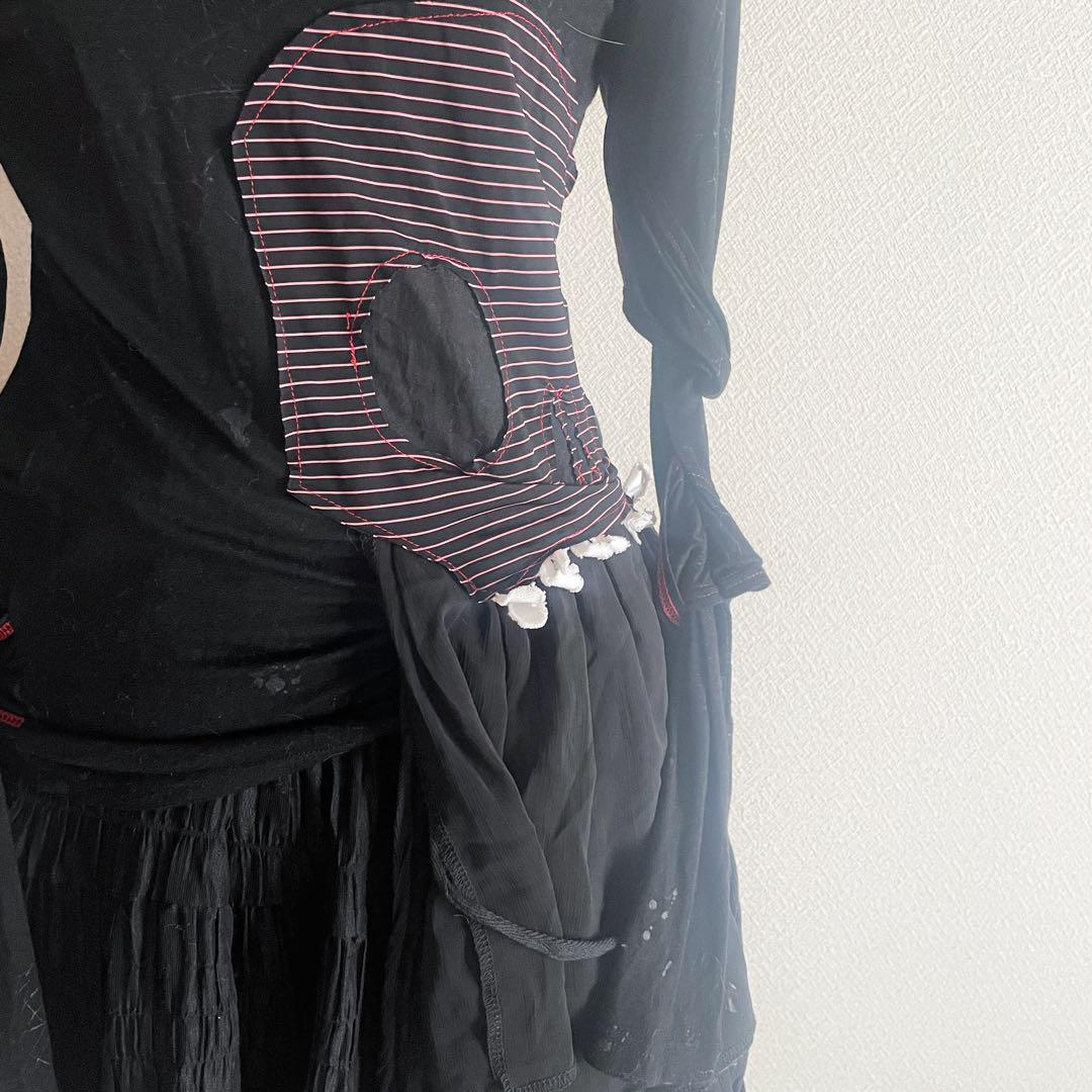 00s 希少 h.anarchyism ボンテージ風ドクロアシメトップス