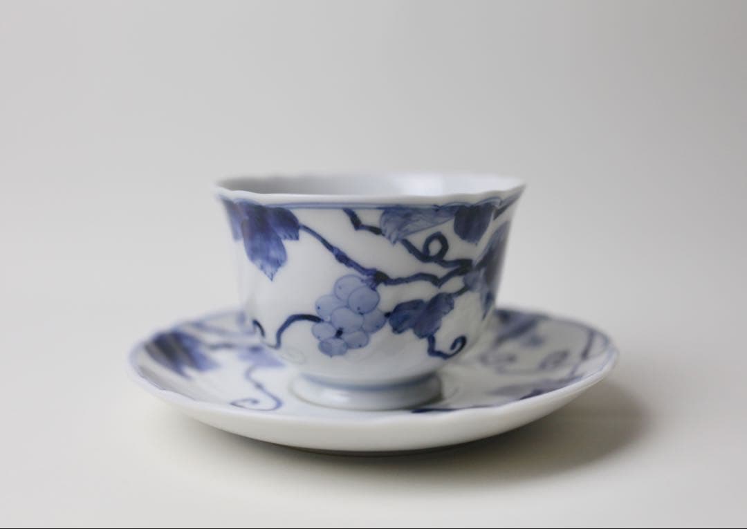 九谷長左 山本長左 藍九谷 葡萄文 カップとソーサー　コーヒー