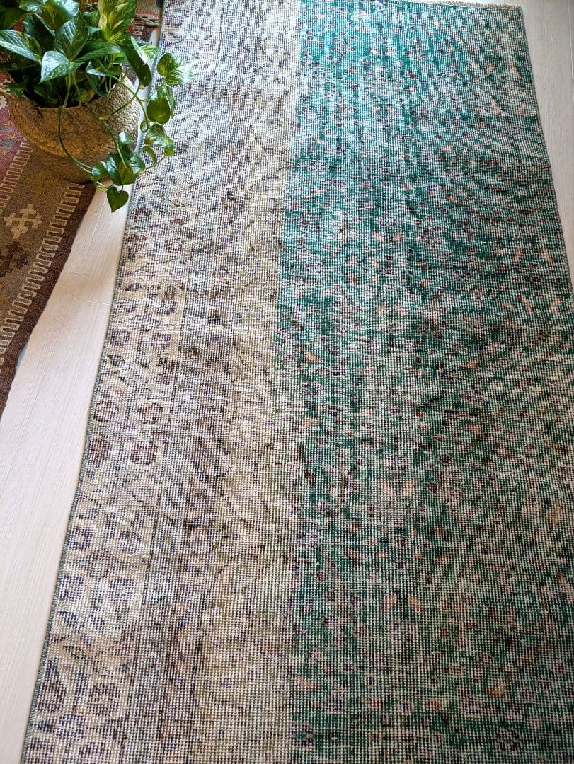 81×169 エメラルドブルー　トルコヴィンテージラグ