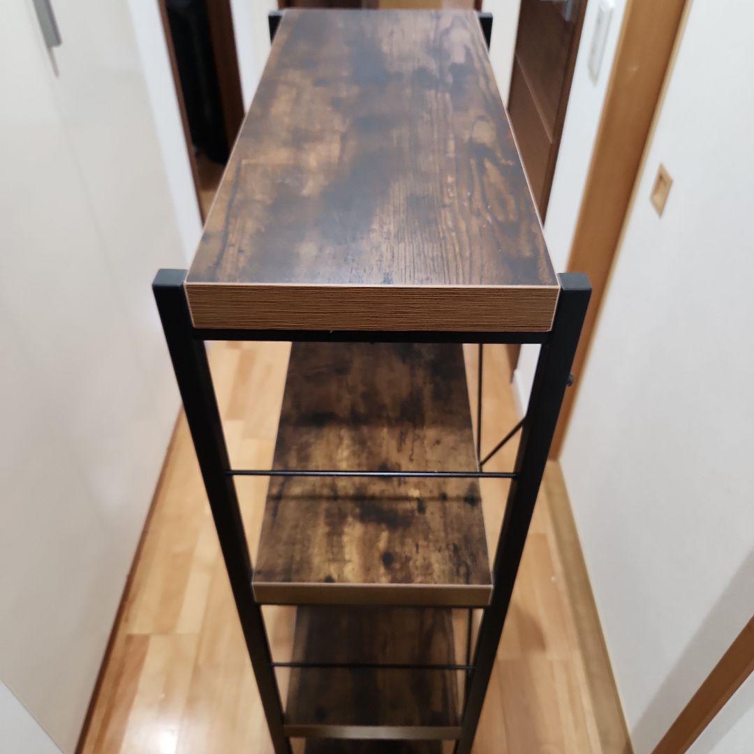 ダークブラウン木製オープンシェルフ 4段