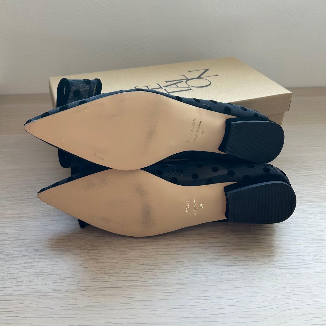 【新品未使用】ルタロン　チュール　リボン　フラット　ポインテッドトゥ　黒