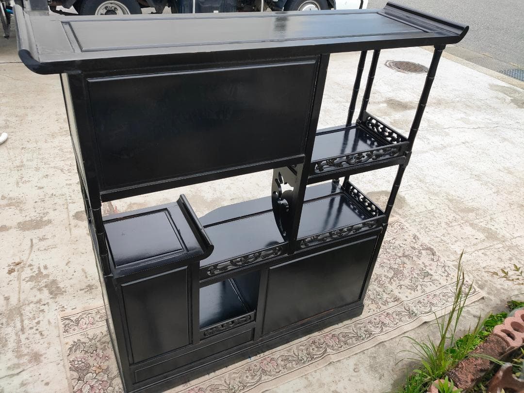 (送料設置込み) 高級茶棚☆飾り棚 ☆茶箪笥☆唐木☆収納棚☆透かし彫り☆無垢