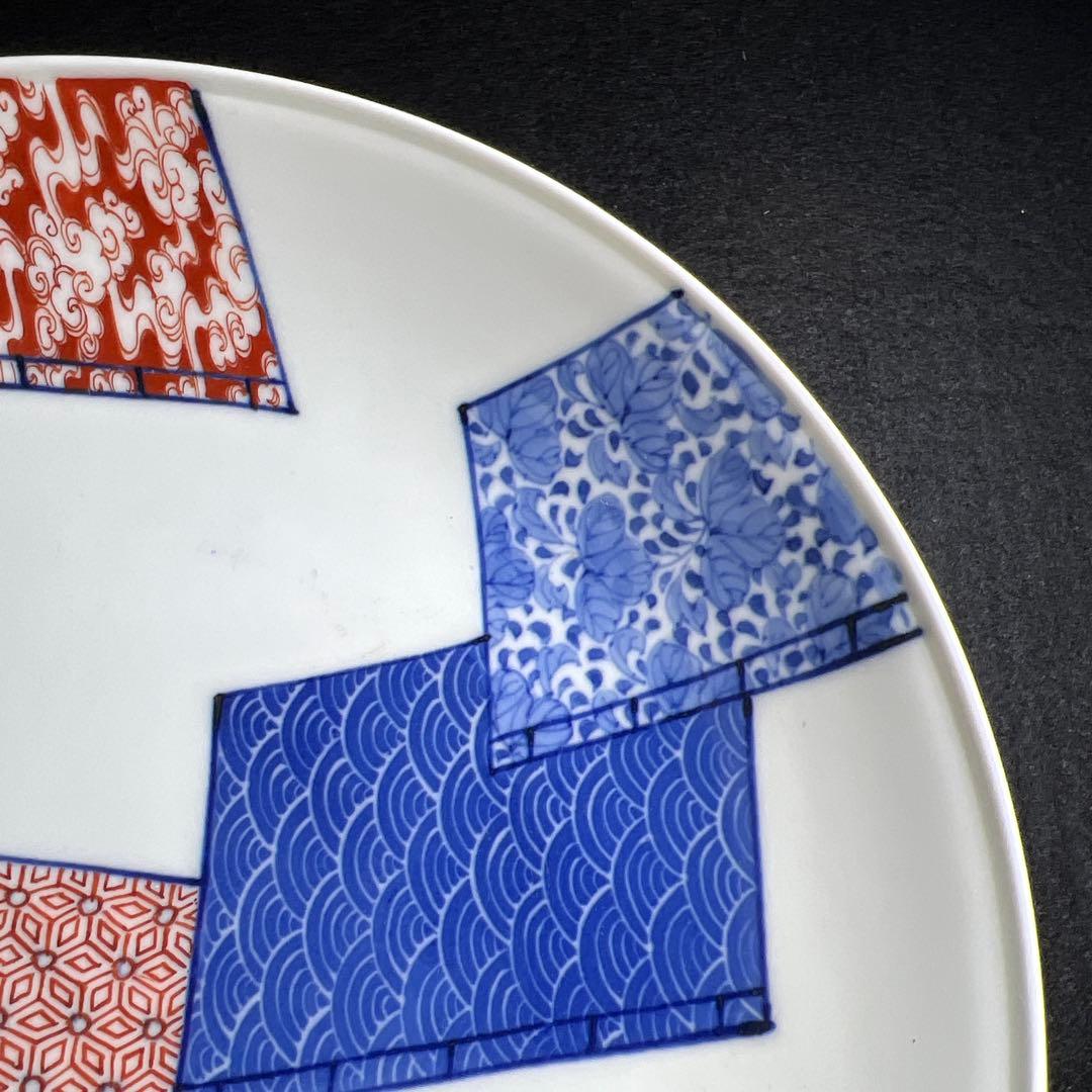 時代　色鍋島　八寸皿　塗木箱付　直径21㎝　東Y8-0109☆2Fタサオ