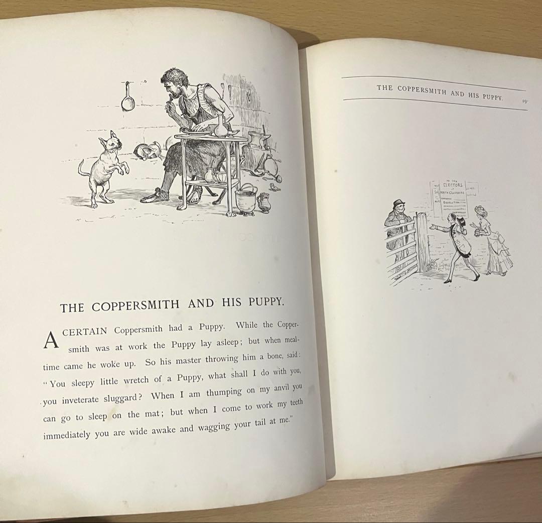 No.428 希少 アンティーク 古書 洋書 絵本 ビクトリア イソップ 童話