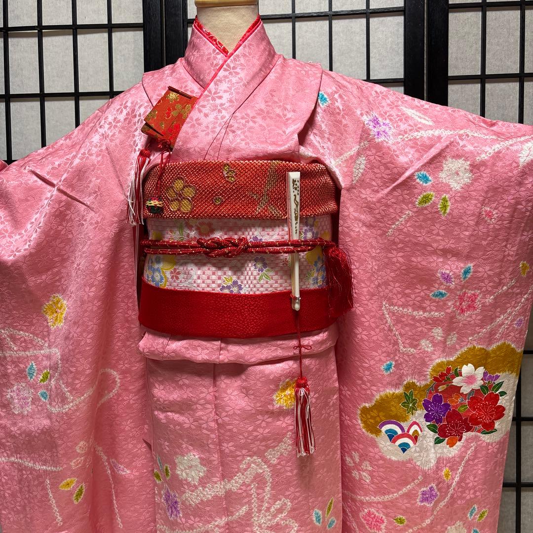 七五三　着物セット　7歳　正絹　絞り　友禅　桜色　美品　新品