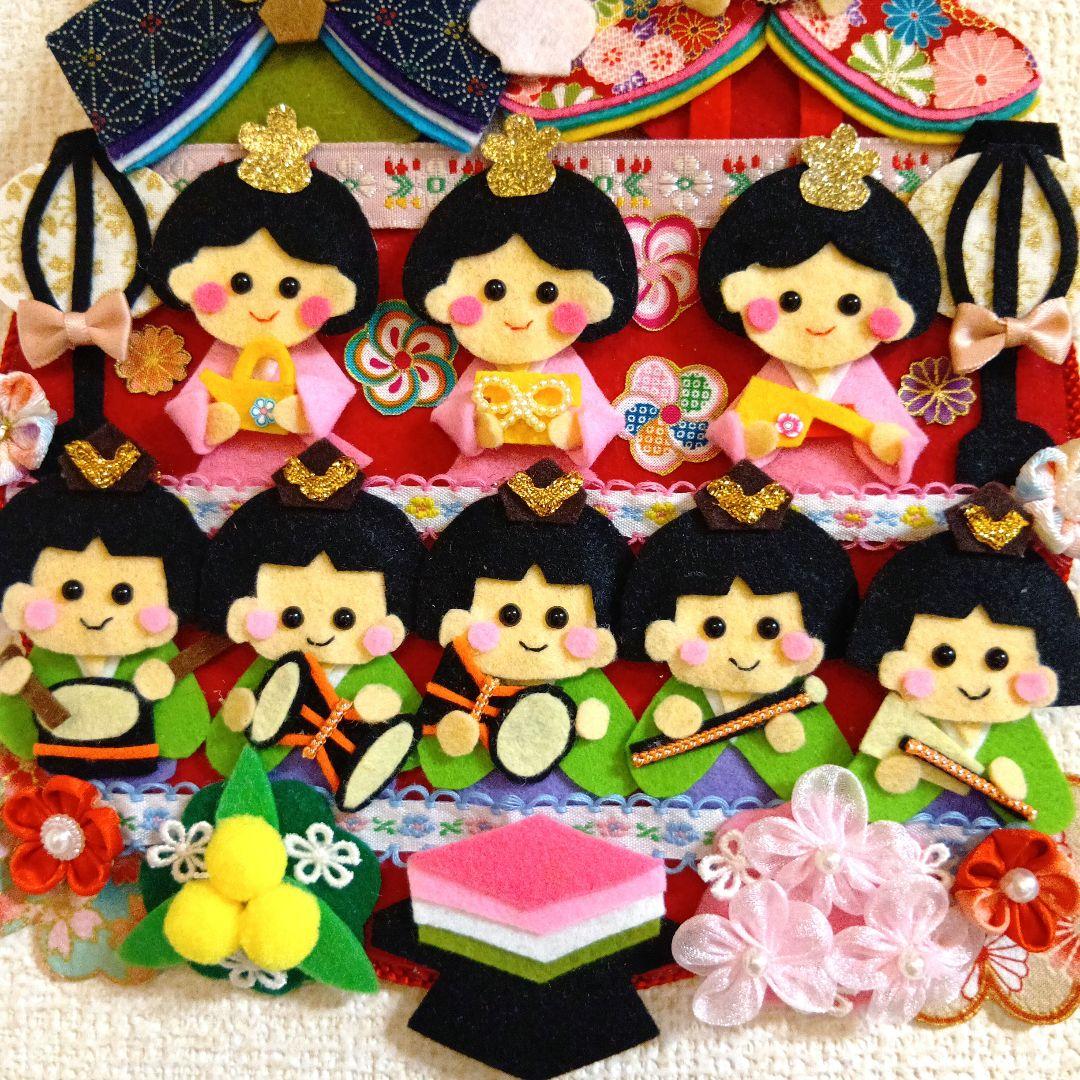 n*n様 フェルトリース　ひな祭り　お雛様　つまみ細工　三人官女　五人囃子　ハン