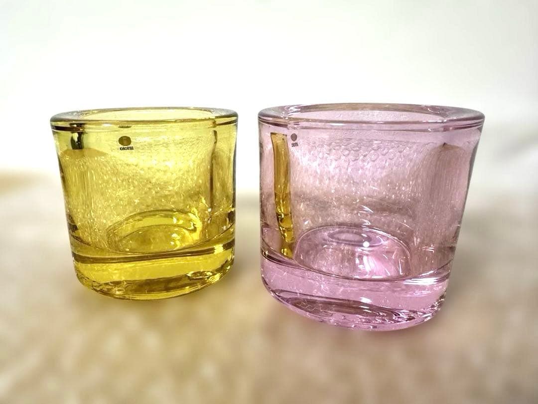  kivi ガラスキャンドルホルダー 2個セット　黄色　薄ピンク