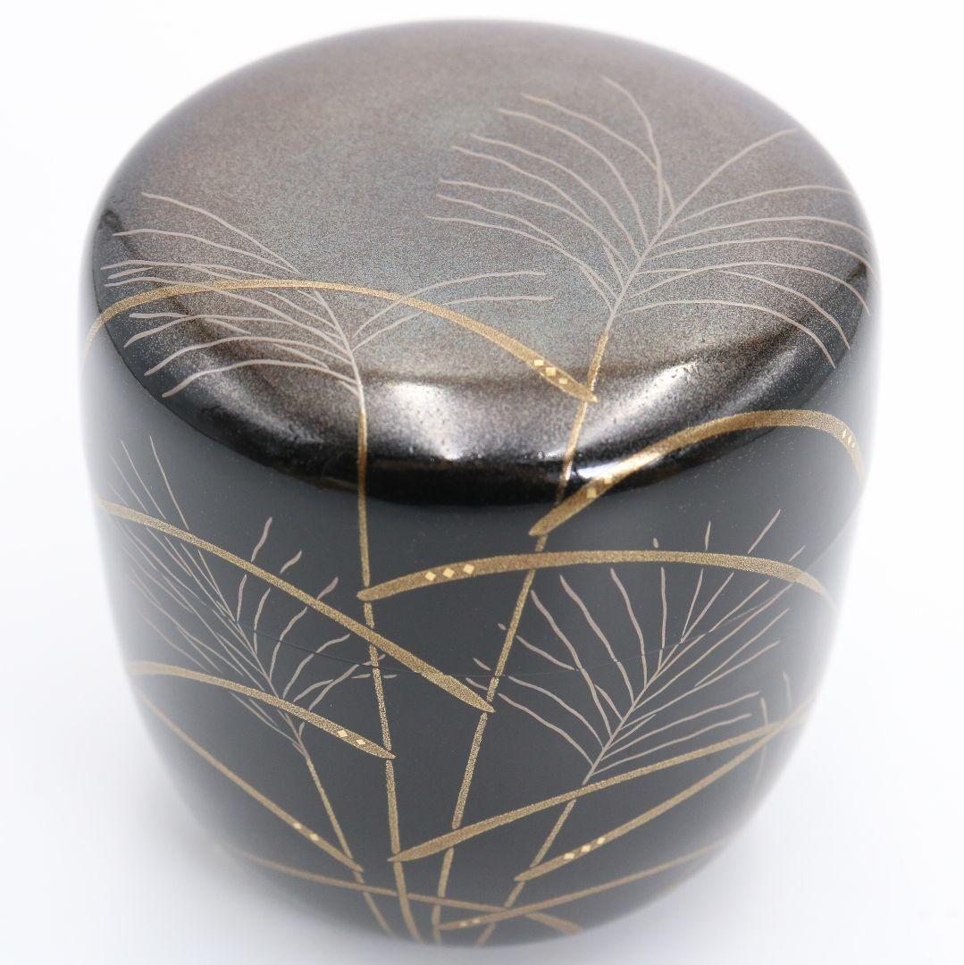 坂一男作 芒(すすき)蒔絵 大棗 秋草 内銀溜塗 茶道具 共箱共布　SX1006