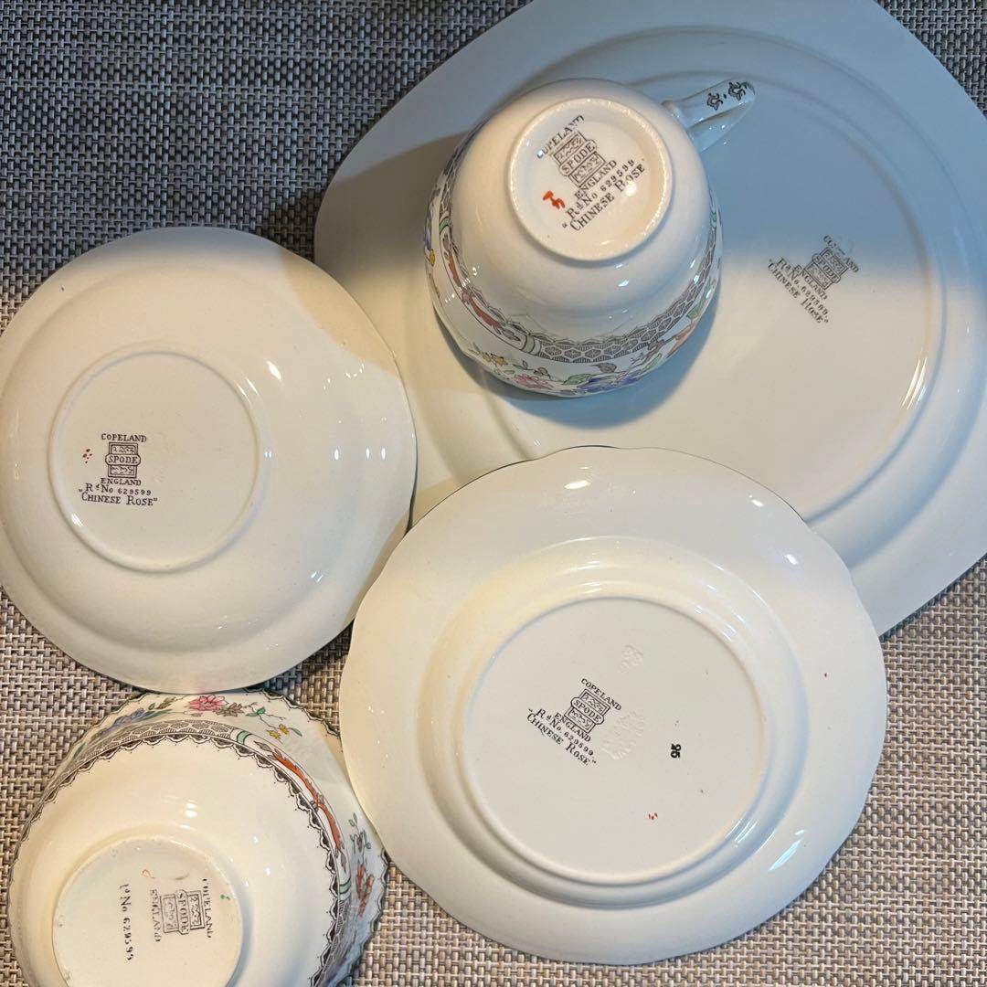 spode チャイニーズローズ　トリオ4点、ミルクジャグ、シュガーボウル、大皿