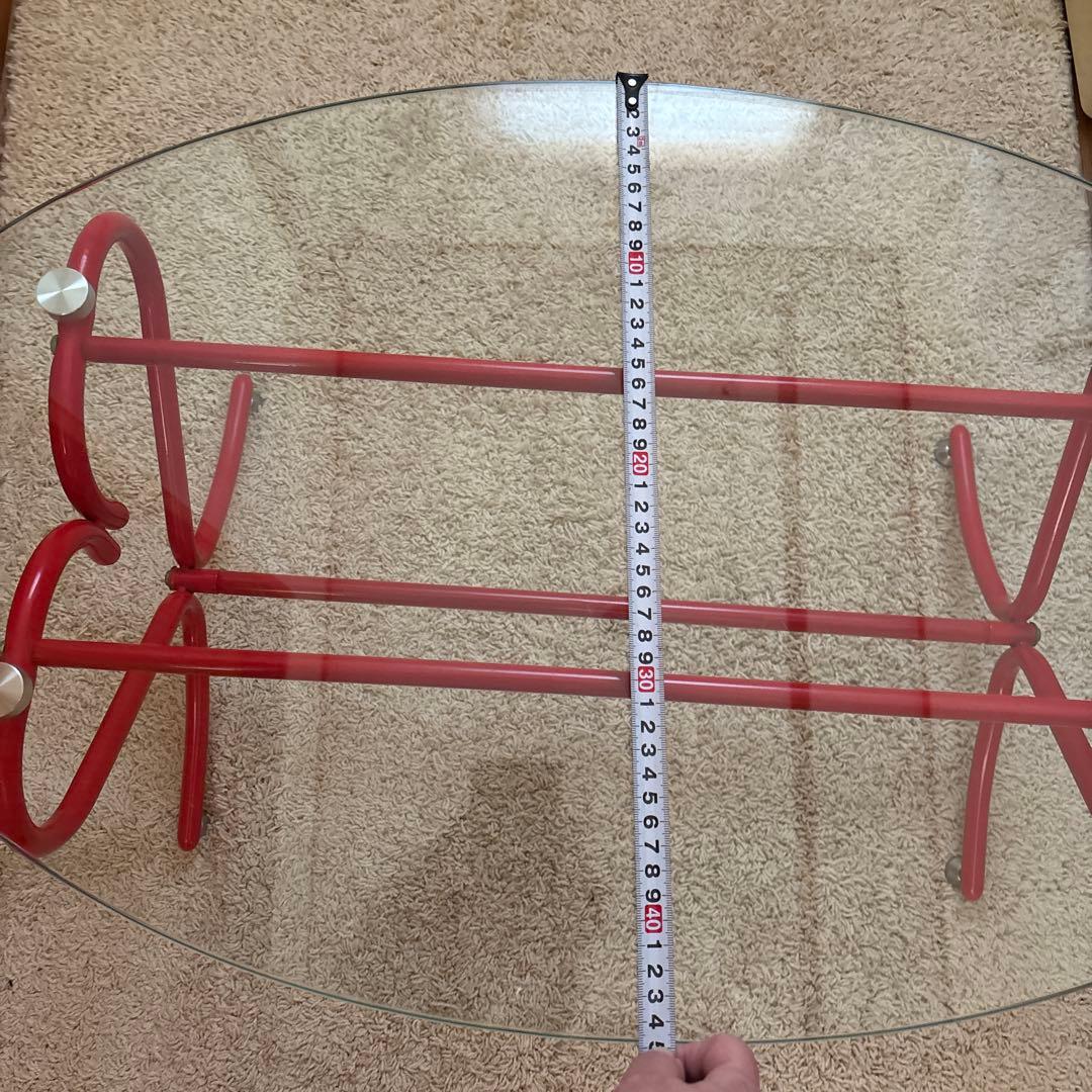 ガラステーブル　レトロ　赤いハート　型脚