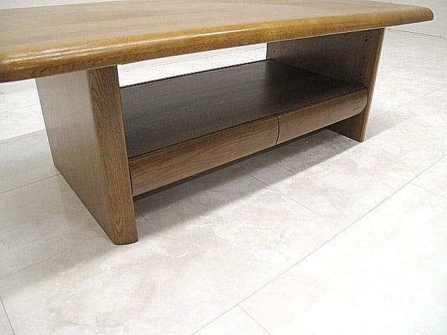 【美品】浜本工芸 楢材センターテーブル 引き出し2杯 　リビングテーブル