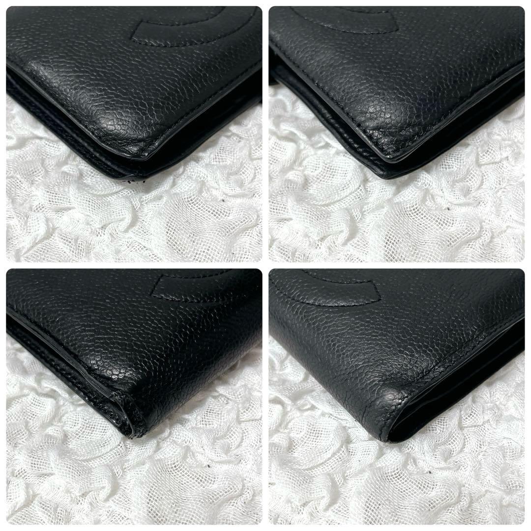 箱付✨CHANEL ブラック　キャビアスキン　レザー　長財布　がま口　ゴールド