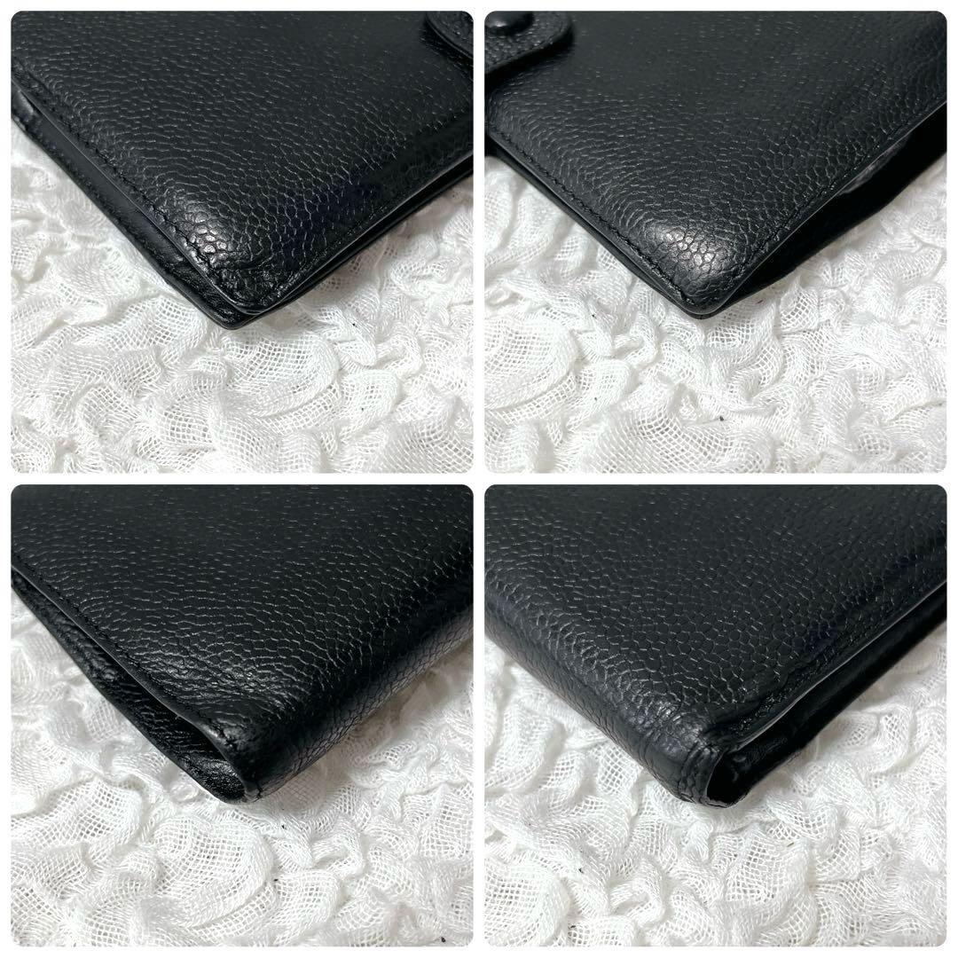 箱付✨CHANEL ブラック　キャビアスキン　レザー　長財布　がま口　ゴールド