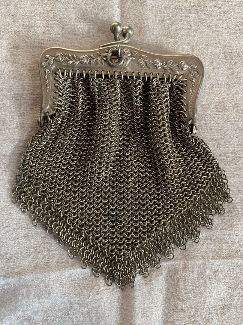 フランスアンティーク　ブロカント　蔓薔薇のポルトモネ　シャトレーン