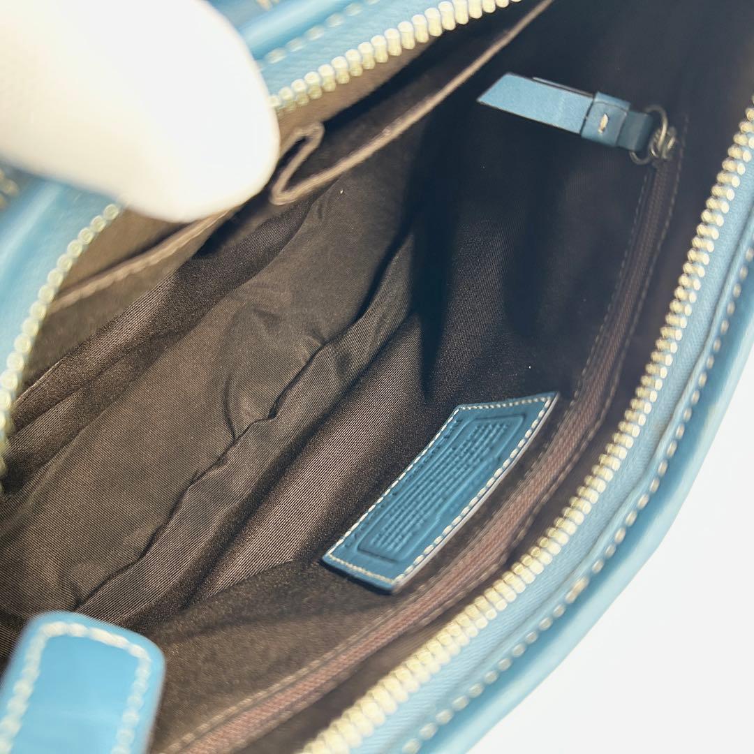 COACH✨シグネチャー ワンショルダーバッグ レザー切替 ターンロック ブルー