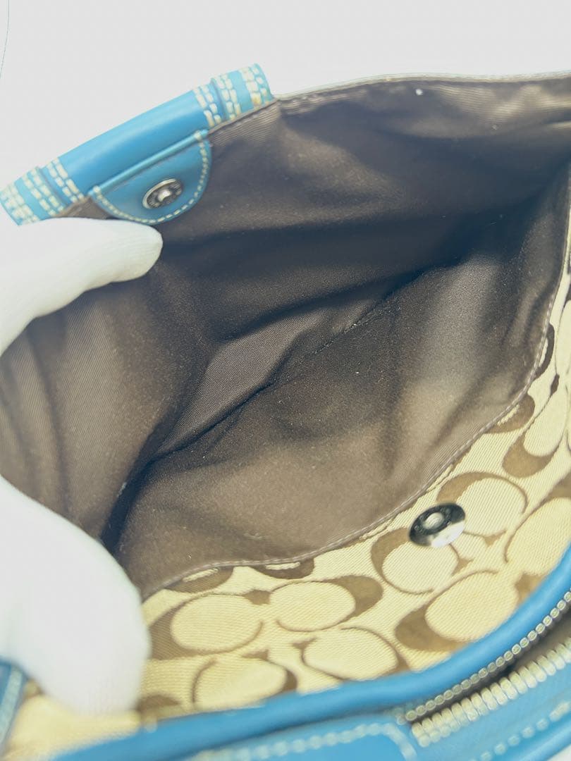 COACH✨シグネチャー ワンショルダーバッグ レザー切替 ターンロック ブルー