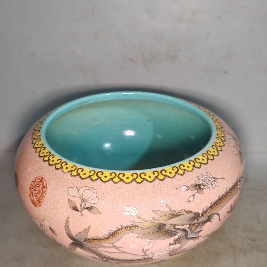 旧蔵　文房具　清国末期　雅号「大雅斋」　筆洗 粉彩 お皿　時代物　古美術　置物