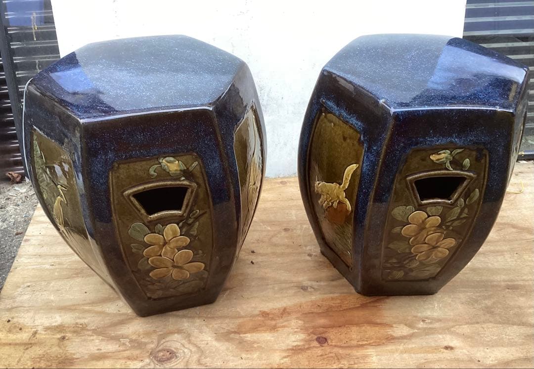 陶器/スツール/ガーデンチェア/椅子/花台/飾台/2点セット