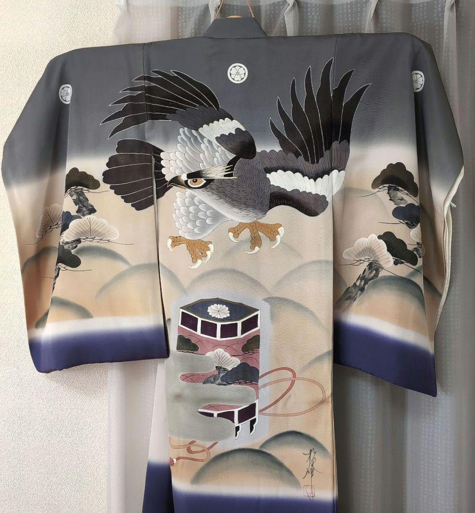 鷹と雲の刺繍羽織　５歳用　セット